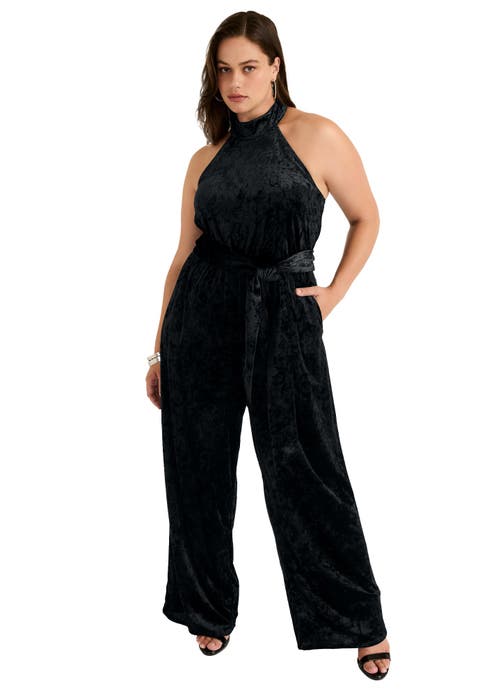 Crushed Velvet Halterneck Jumpsuit (Plus Available)