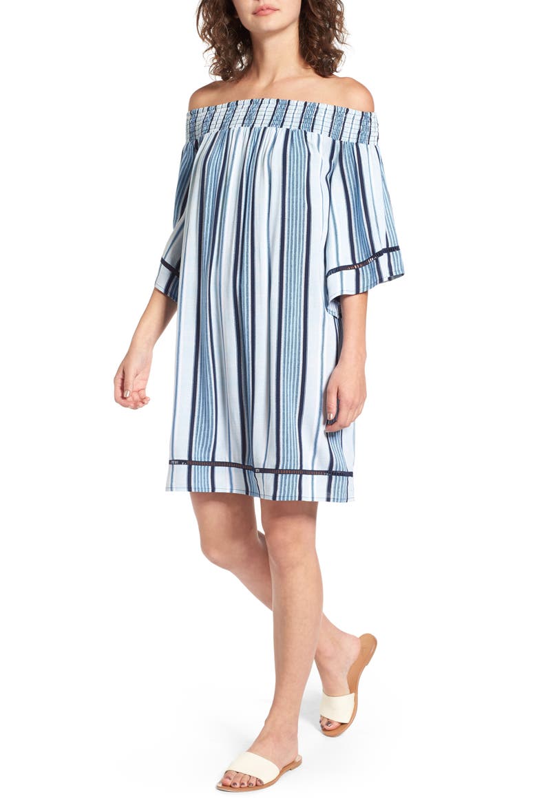 Off the Shoulder Dress, Main, color, BLUE STRIPE