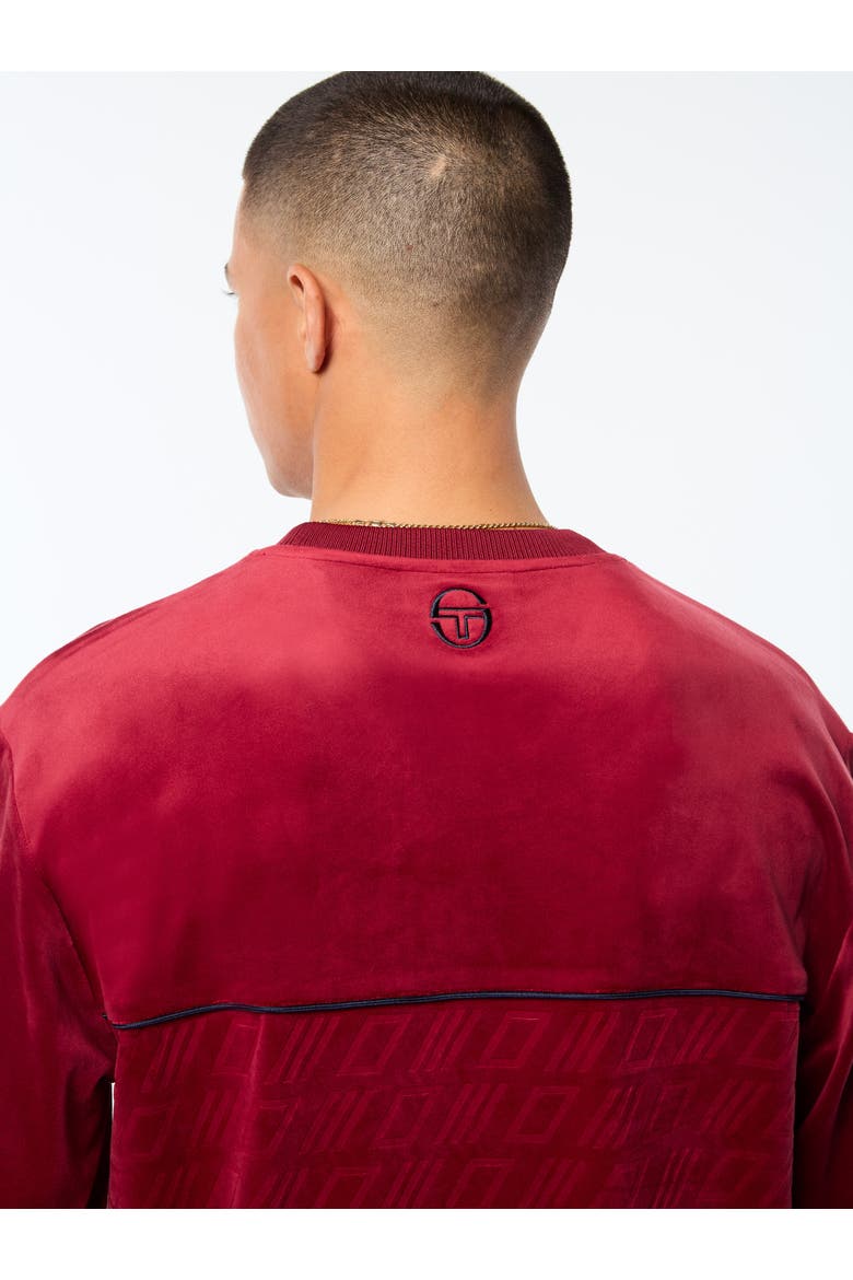 Bandiera Debossed Velour Crewneck, Alternate, color, RHUBARB