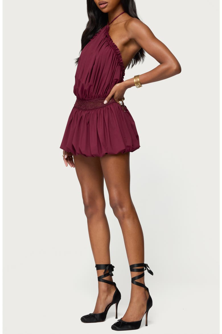 Aida Open Back Bubble Hem Halter Minidress, Alternate, color, BURGUNDY