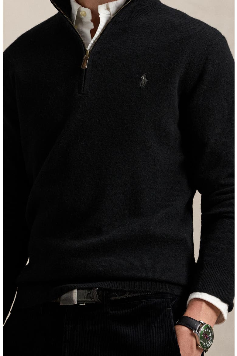 Regular Fit Wool Quarter Zip Sweater, Alternate, color, POLO BLACK