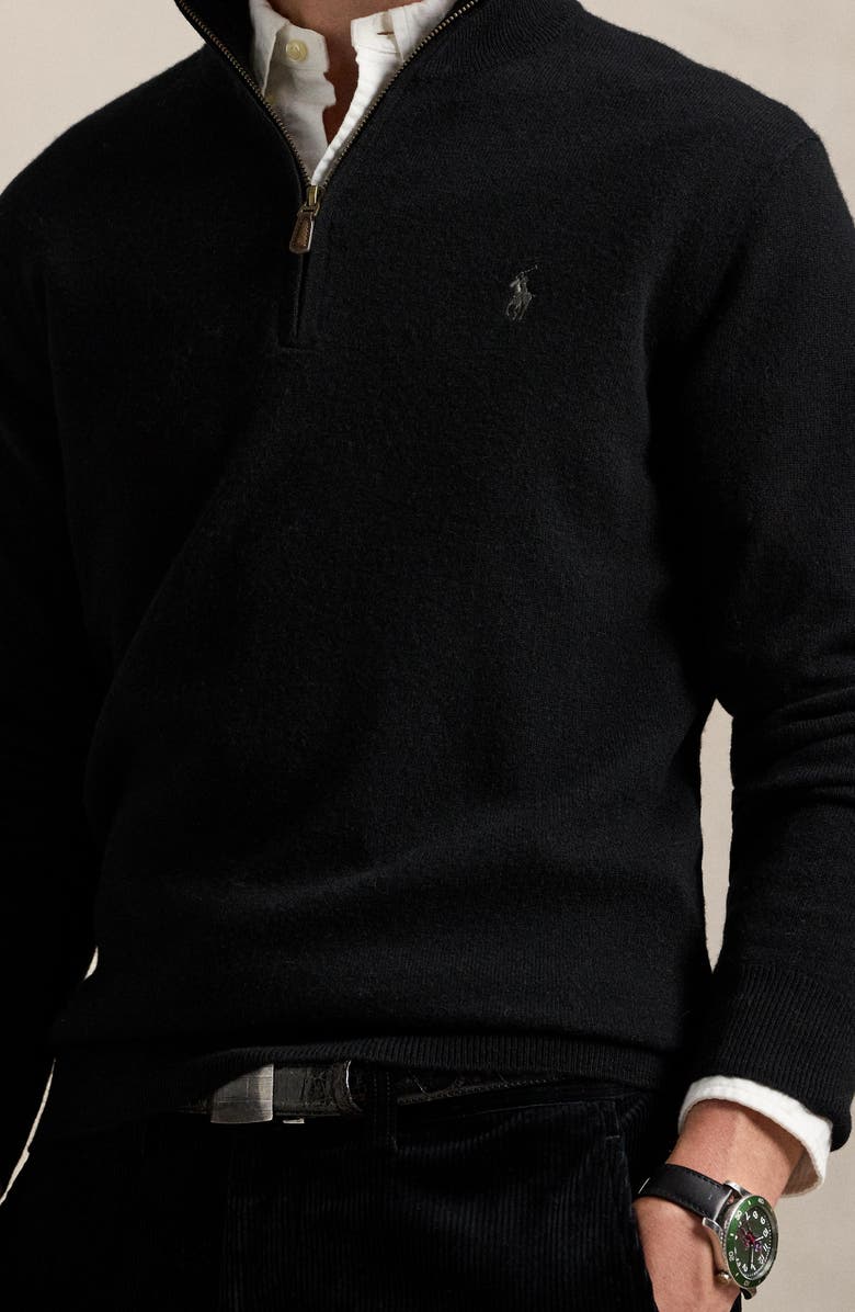 Polo Ralph Lauren Regular Fit Wool Quarter Zip Sweater, Alternate, color, Polo Black