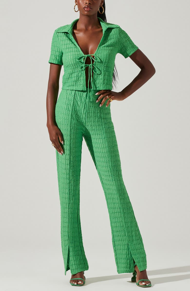 ASTR the Label Zoey Textured Tie Front Crop Top, Alternate, color, Green