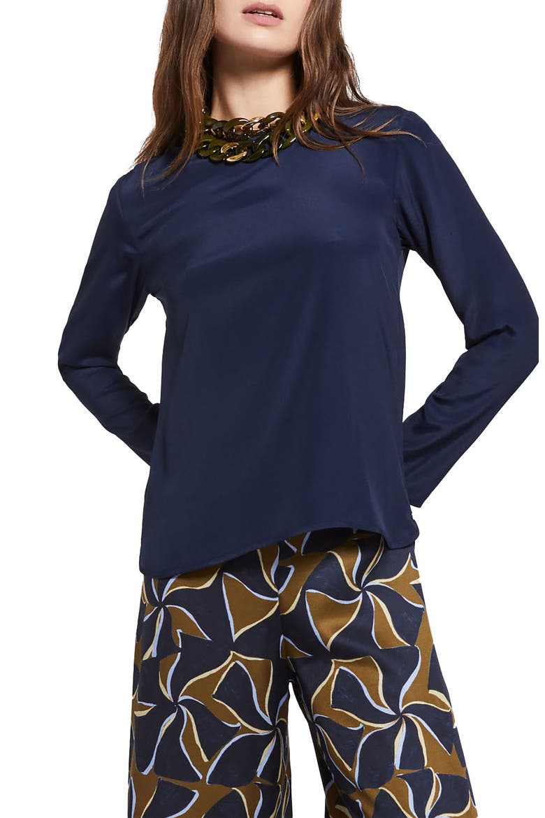 Silk-Blend Blouse, Main, color, Blue