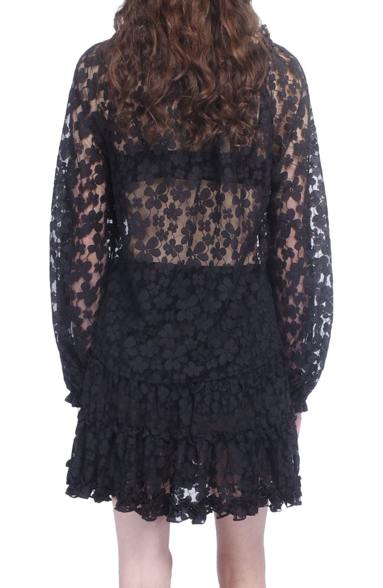 Anna Sui Shadow Blossom Tulle Elastic Lace Blouse, Alternate, color, Black