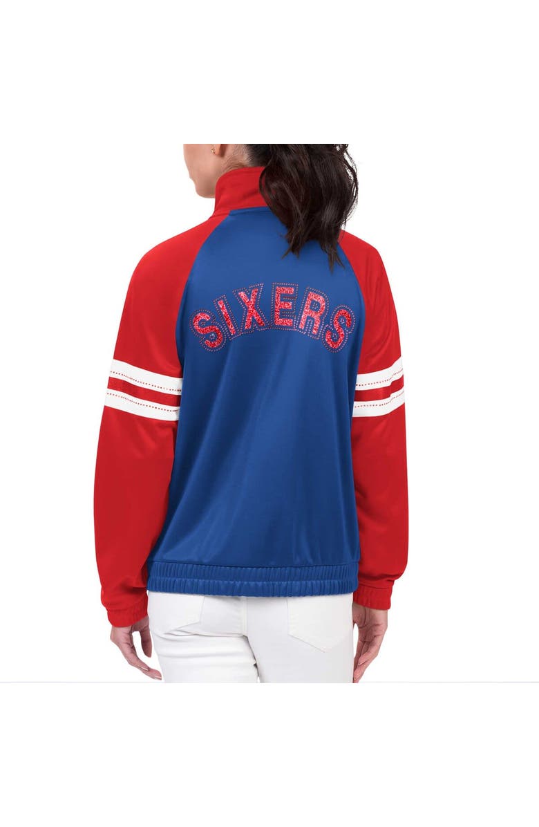 G-III 4HER BY CARL BANKS Women's G-III 4Her by Carl Banks Royal Philadelphia 76ers Main Player Raglan Rhinestone Full-Zip Track Jacket, Alternate, color, Royal