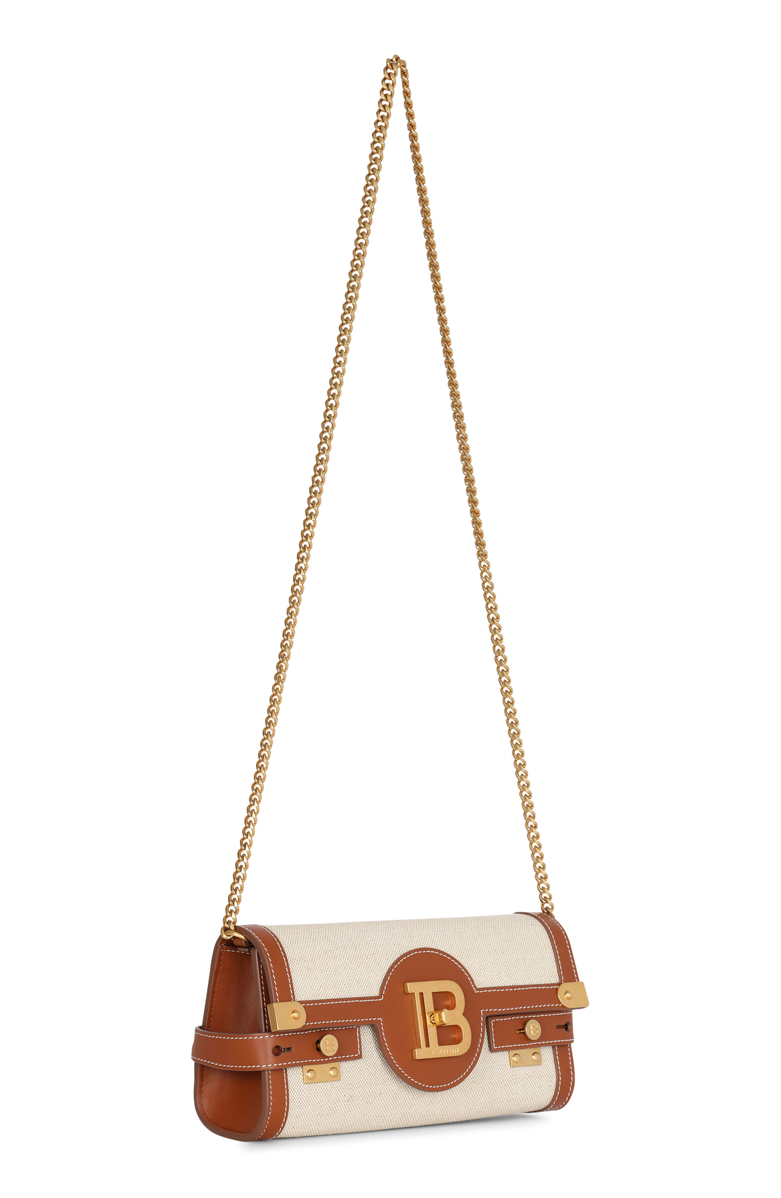 Balmain B-Buzz 23 Canvas & Leather Clutch, Alternate, color, 