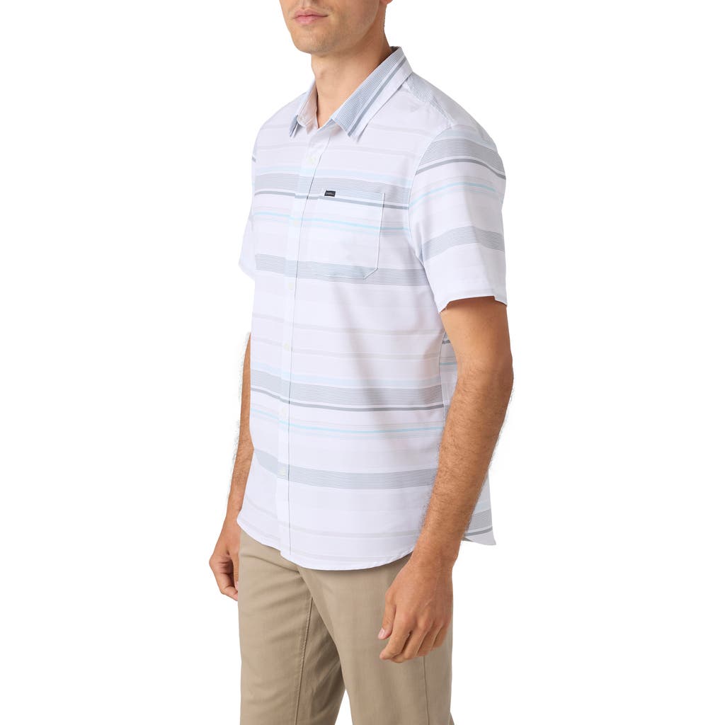 O'neill Trvlr Upf Traverse Stripe Short Sleeve Performance Button-up Shirt In White