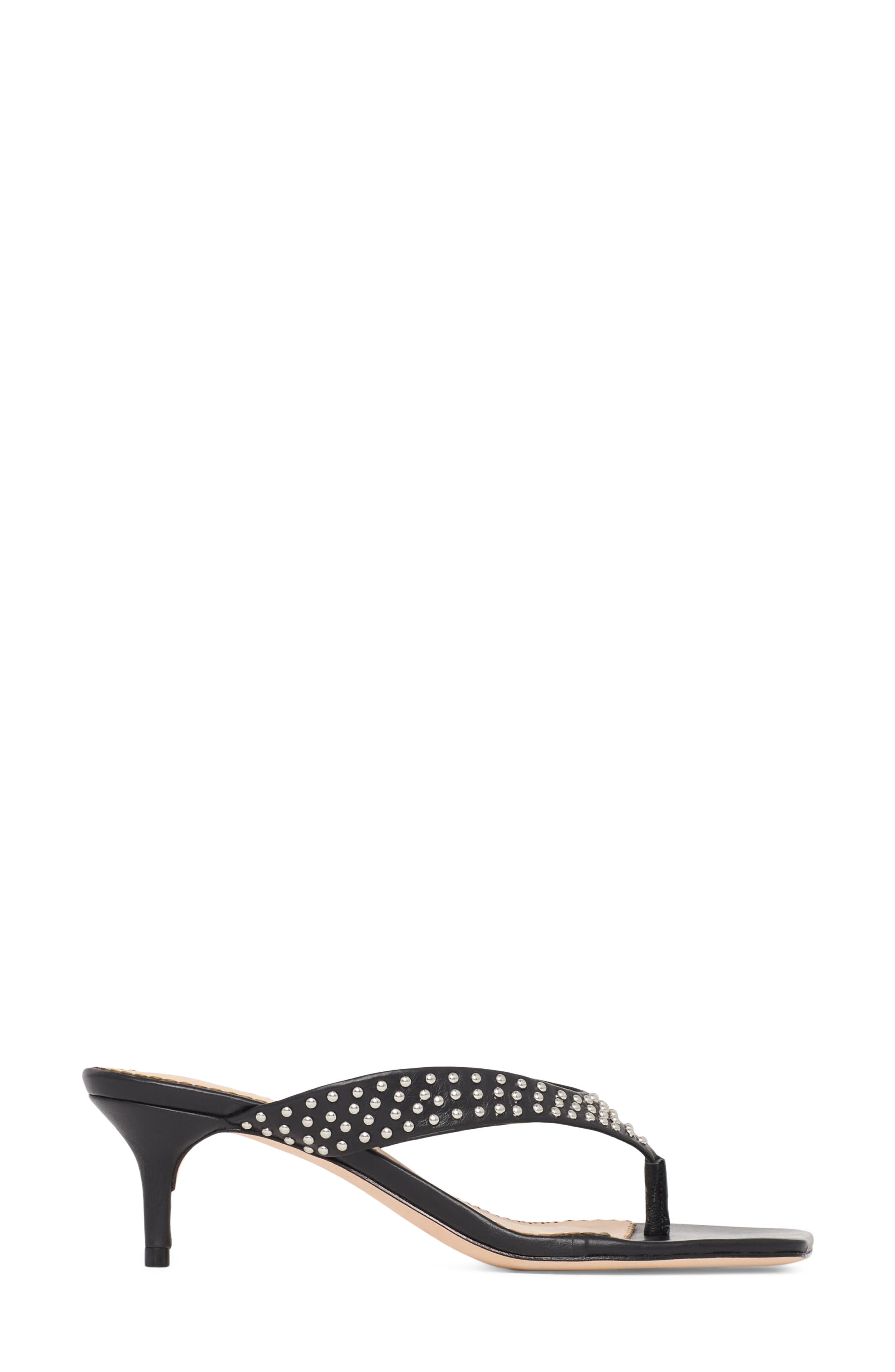 Cinq à Sept Frankie Studded Leather Thong Sandal, Alternate, color, Black/ Silver