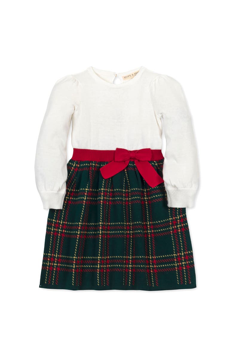 Hope & Henry Kids' Organic Long Sleeve Skater Sweater Dress with Bow, Main, color, 