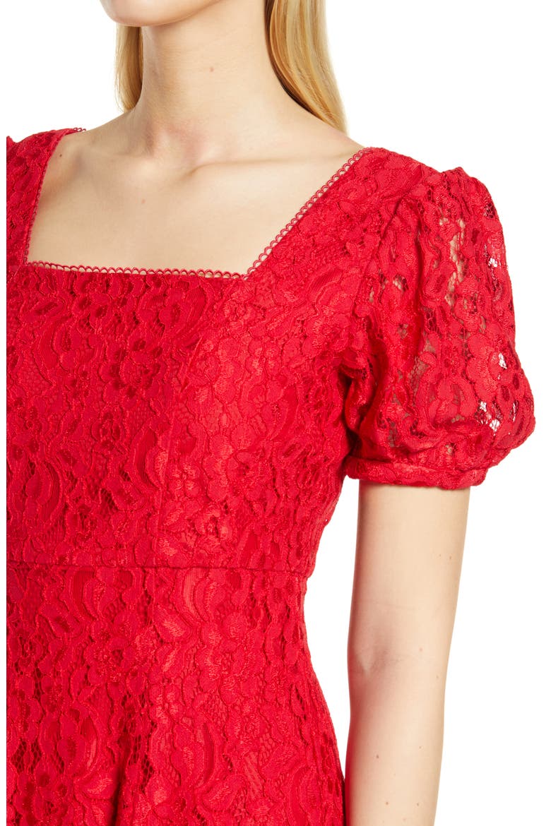 Lace Fit & Flare Dress, Alternate, color, RED