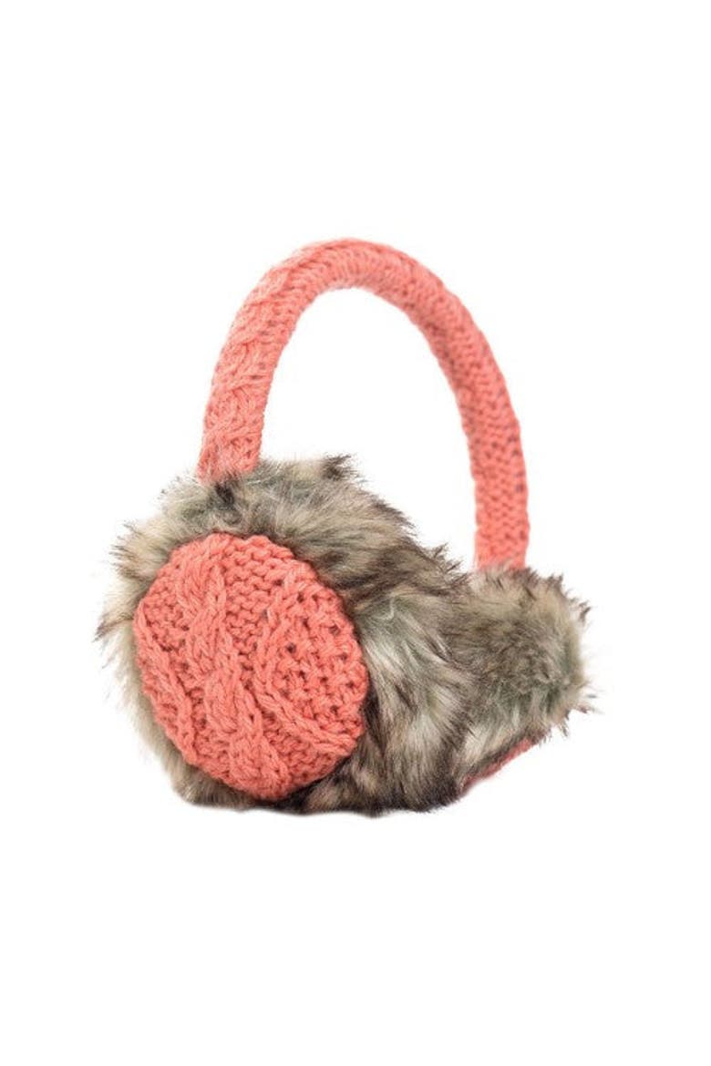 Cable Knit Adjustable Earmuffs With Faux Fur, Main, color, Pink Quartz