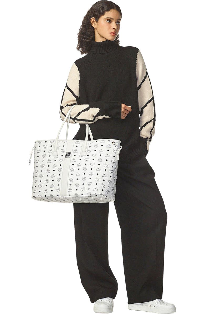 MCM Large Reversible Liz Shopper in Visetos, Alternate, color, White