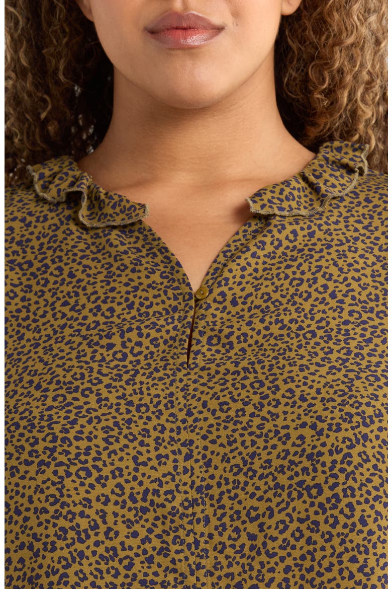Leopard Print Ruffle Accent Top, Alternate, color, OLIVE TAPENADE/ NAVY
