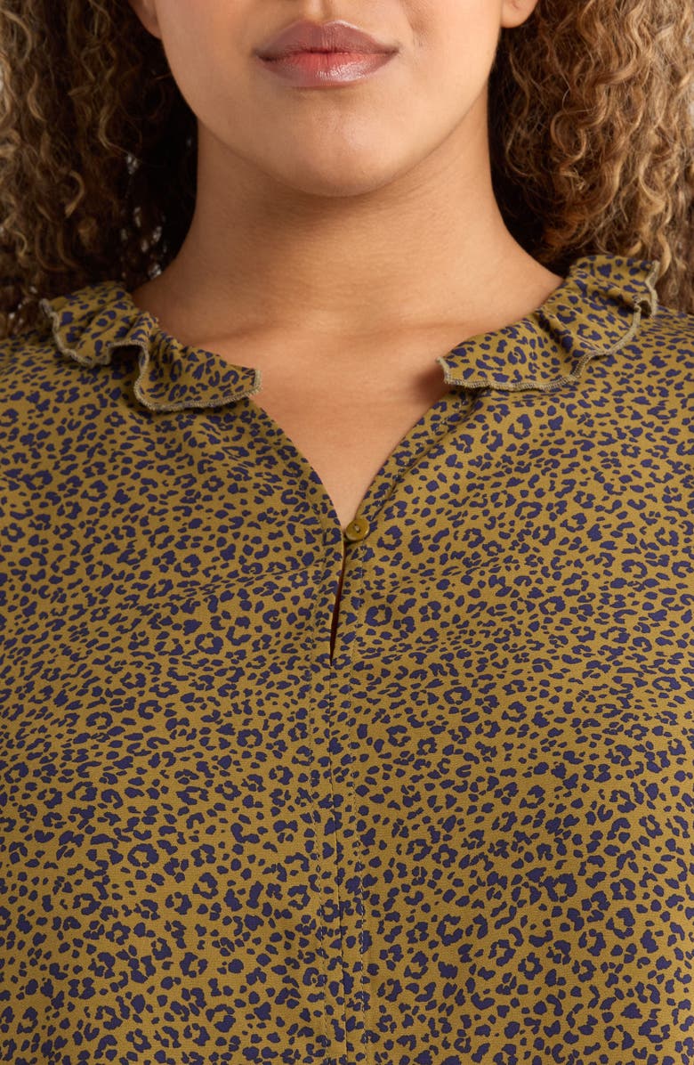Wit & Wisdom Leopard Print Ruffle Accent Top, Alternate, color, Olive Tapenade/ Navy