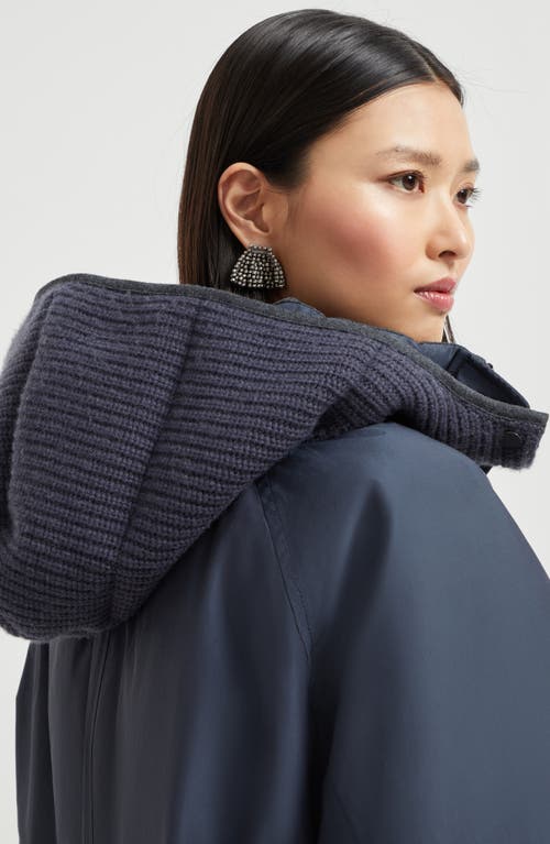 Brunello Cucinelli Puffer Jackets With Hood And Pockets In Blue