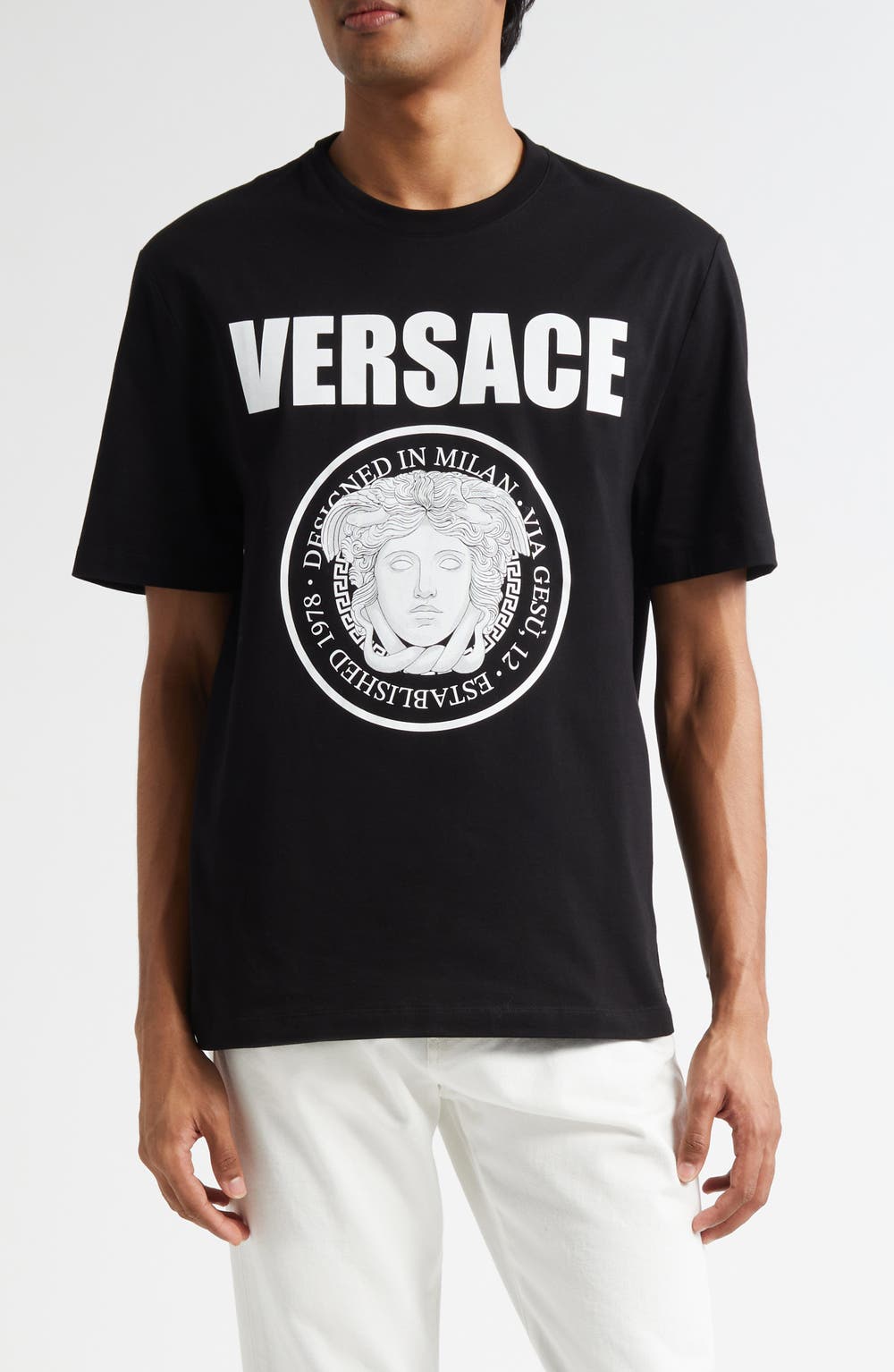 Medusa Compact Cotton Jersey Graphic T-Shirt, color, BLACK