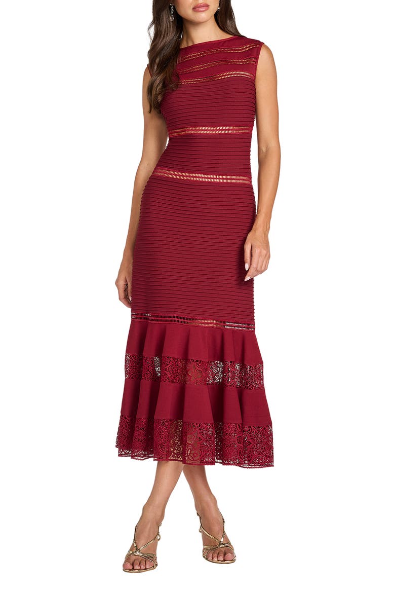 Pintucked Sleeveless Midi Cocktail Dress, Main, color, MIDNIGHT MERLOT