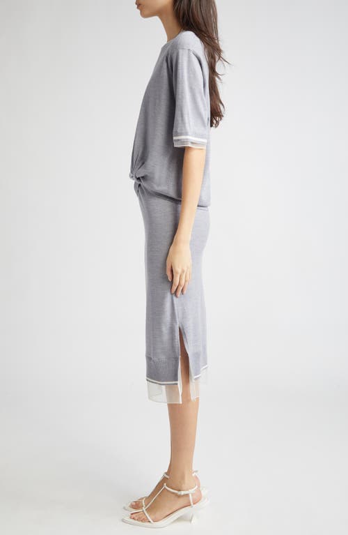 3.1 Phillip Lim Short Sleeve Draped Knit Dress With Chiffon Combo In Gray