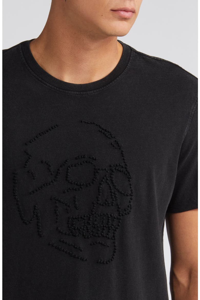 Beaded Skull Cotton T-Shirt, Alternate, color, BLACK