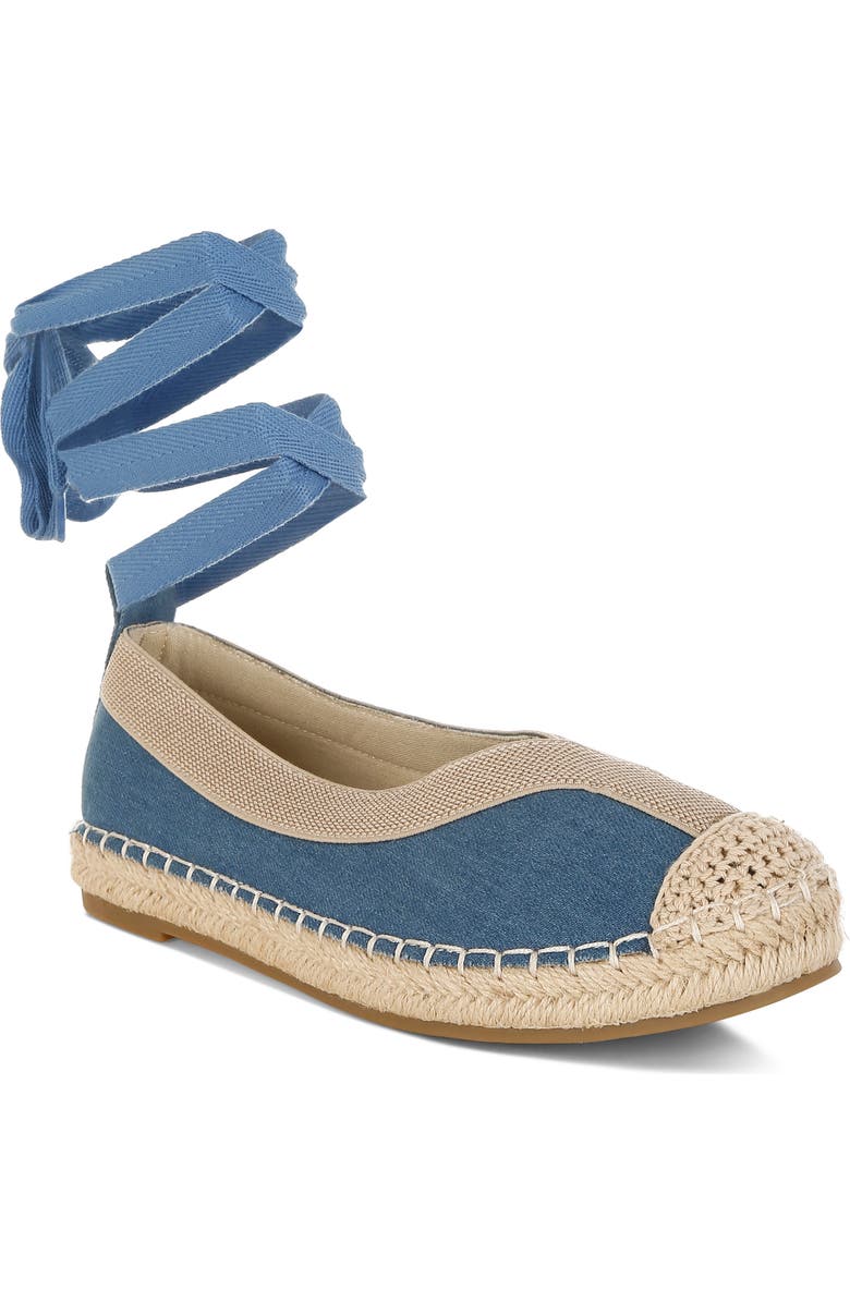 LONDON RAG Nalya Ankle Wrap Espadrille Flat, Main, color, Denim