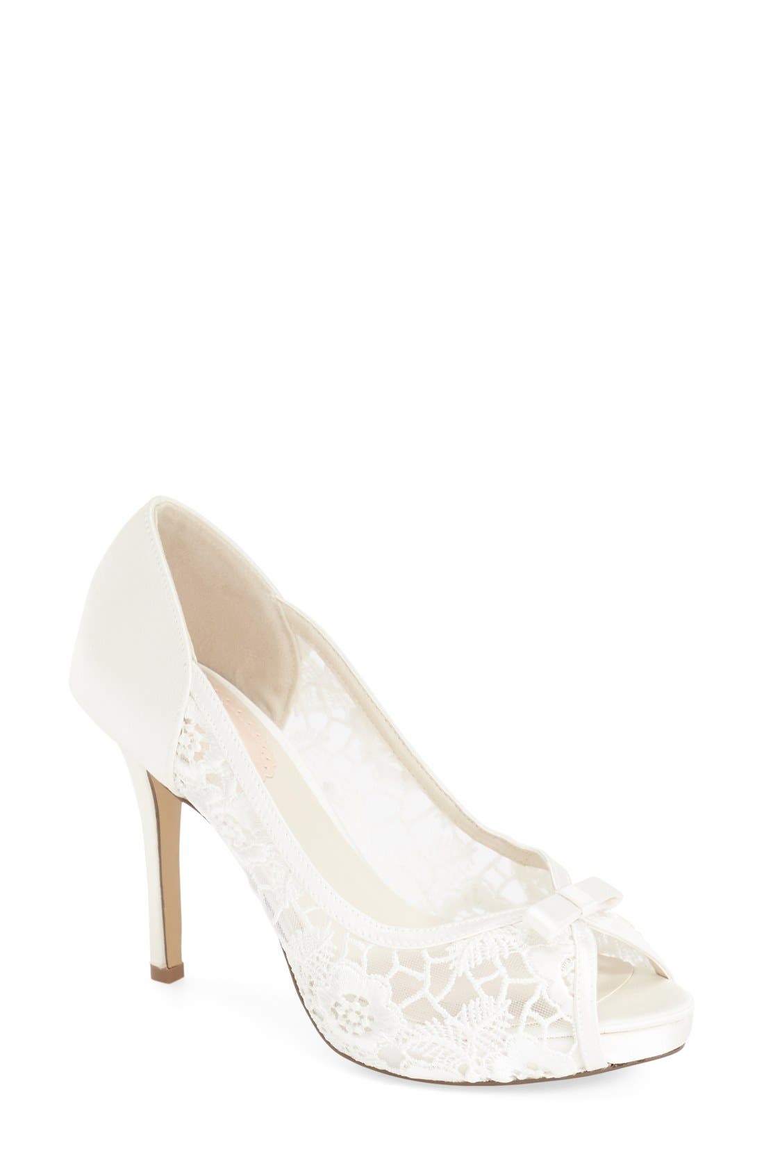 'Zinnia' Lace Peep Toe Pump, Main, color, IVORY SATIN/ LACE