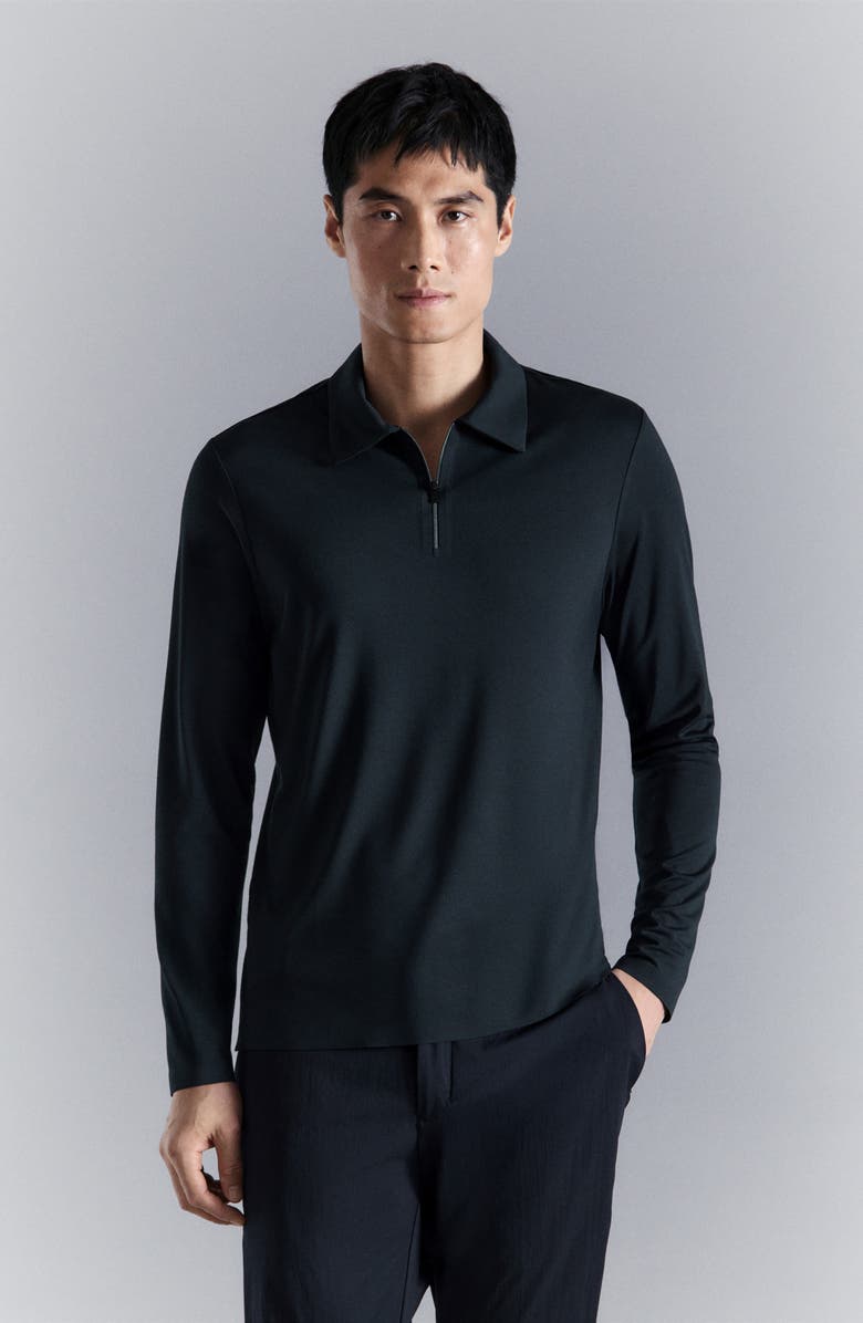 MANGO Comfort Stretch Long Sleeve Quarter Zip Polo, Alternate, color, Navy