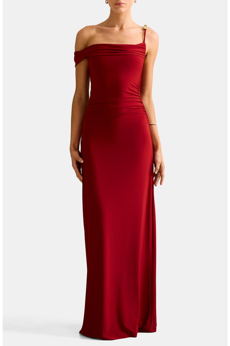 Lilibet Off the Shoulder Maxi Dress, Alternate, color, WINERY