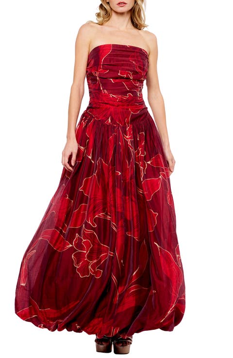 Reema Floral Strapless Bubble Hem Gown