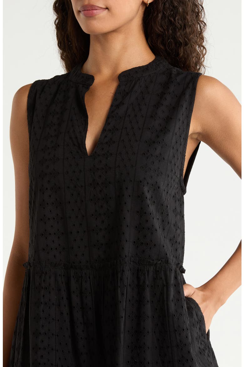 Eyelet Tiered Sleeveless Cover-Up Minidress, Alternate, color, BLACK