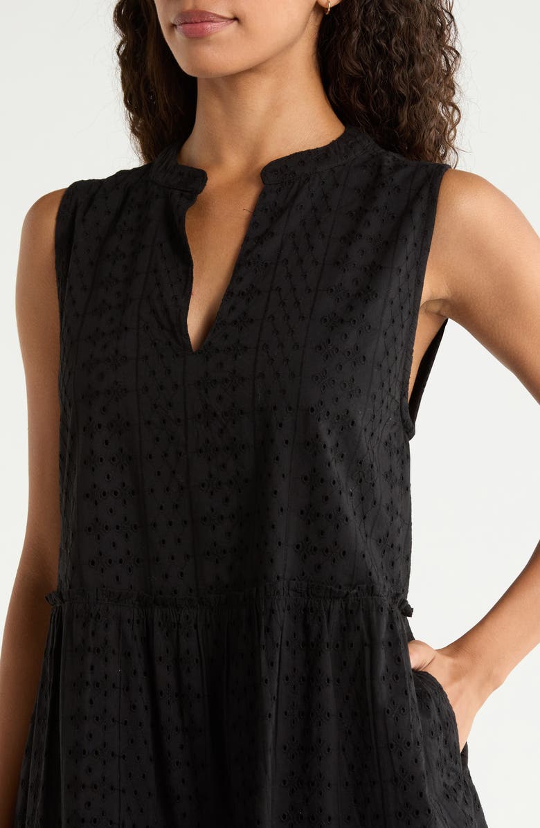 Elan Eyelet Tiered Sleeveless Cover-Up Minidress, Alternate, color, Black