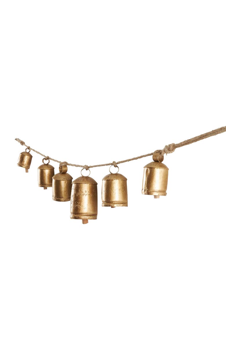 WILLOW ROW Bohemian Metal Cow Bell Garland, Alternate, color, Gold