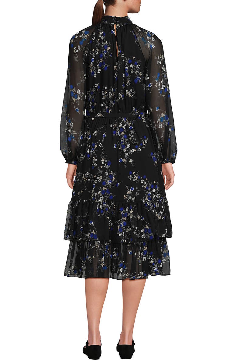 Lands' End Crinkle Chiffon Ruffle Dress, Alternate, color, Black/Lapis Fall Floral