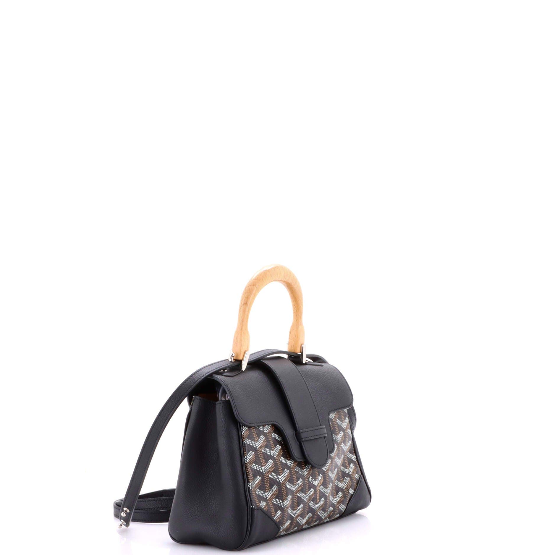 Pre-Owned Goyard Saigon Top Handle Bag Coated Canvas with Leather Mini, Alternate, color, Black