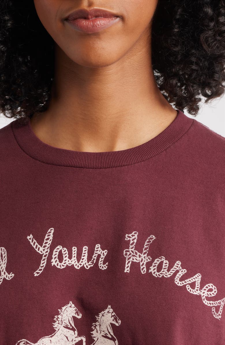 Vinyl Icons Hold Your Horses Crop Cotton Graphic T-Shirt, Alternate, color, Maroon