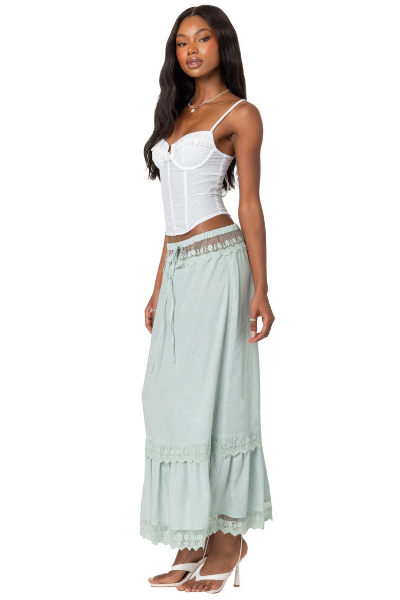 Lace Trim Maxi Skirt, Alternate, color, SAGE