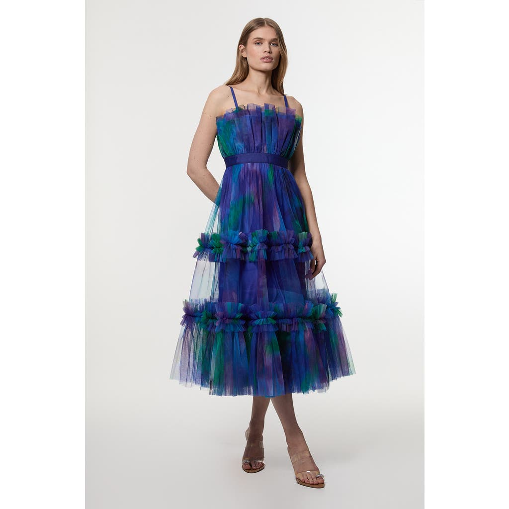 Karen Millen Dark Floral Bandeau Midi Dress In Blue