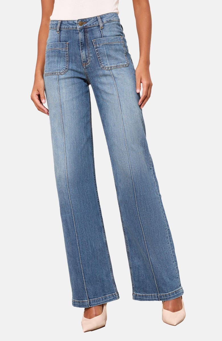 Friends Like These Pintuck Patch Pocket Wide Leg Jeans, Main, color, Blue