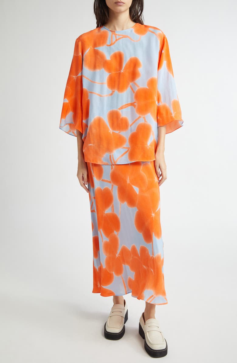 Marimekko Oaja Ketunleipä Cupro Popover Top, Alternate, color, Light Blue Orange Light Pink
