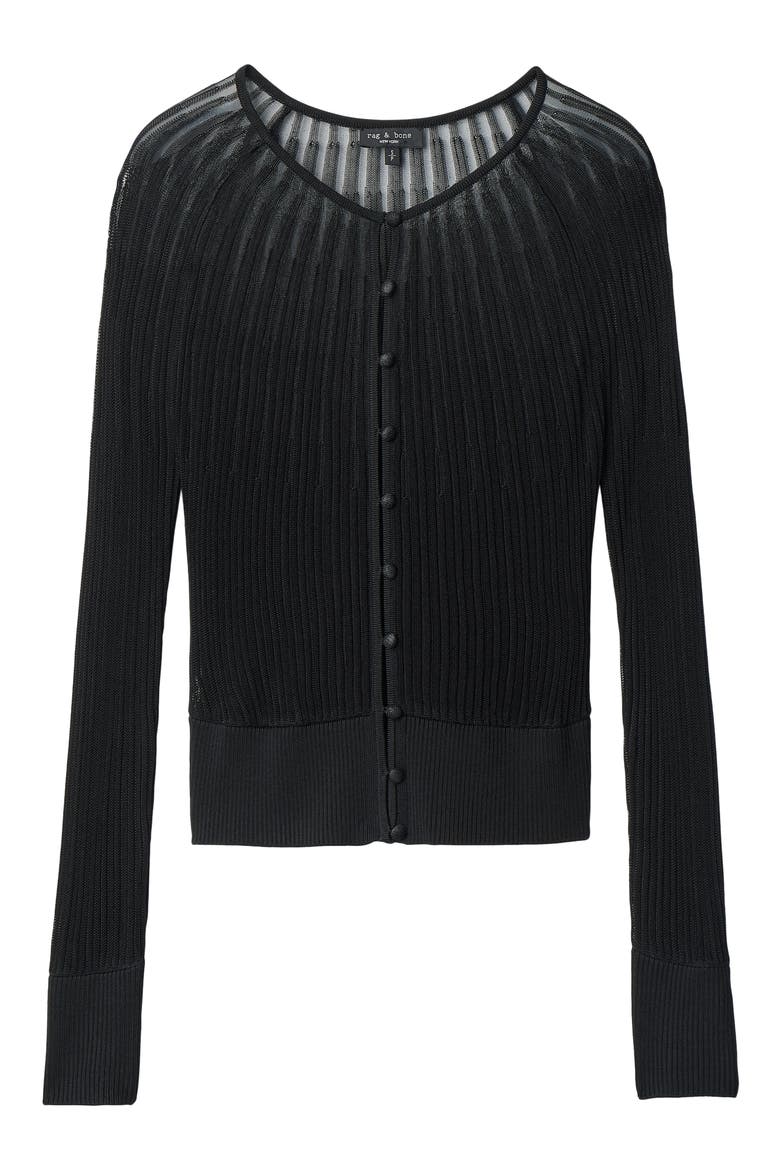 Aubrey Open Knit Semi Sheer Cardigan, Alternate, color, BLACK