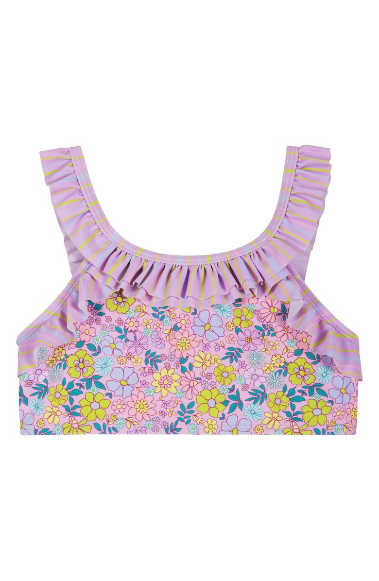 Andy & Evan Kids' Floral Ruffle Two-Piece Swimsuit & Headband Set, Alternate, color, Purple Floral