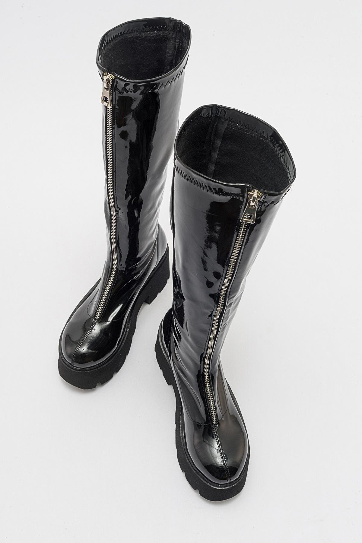 Amaronte Chunky Boot, Alternate, color, Black Patent Faux Leather