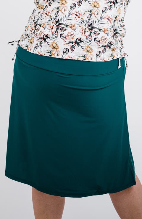 Plus Size Knee Length Swim Skort With Bike Shorts