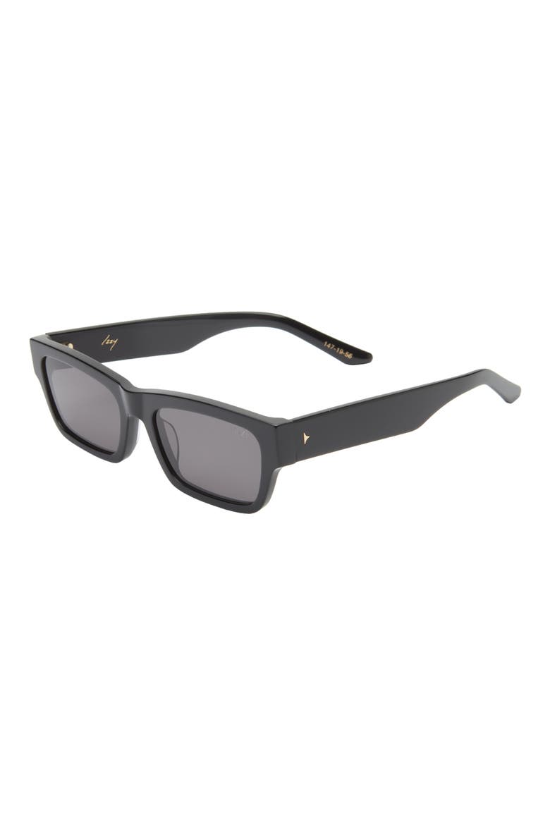 Izzy 56mm Polarized Rectangular Sunglasses, Alternate, color, BLACK/ BLACKOUT