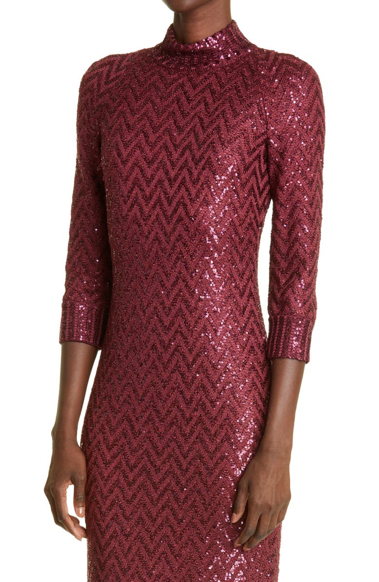St. John Evening Chevron Sequin Knit Dress, Alternate, color,
