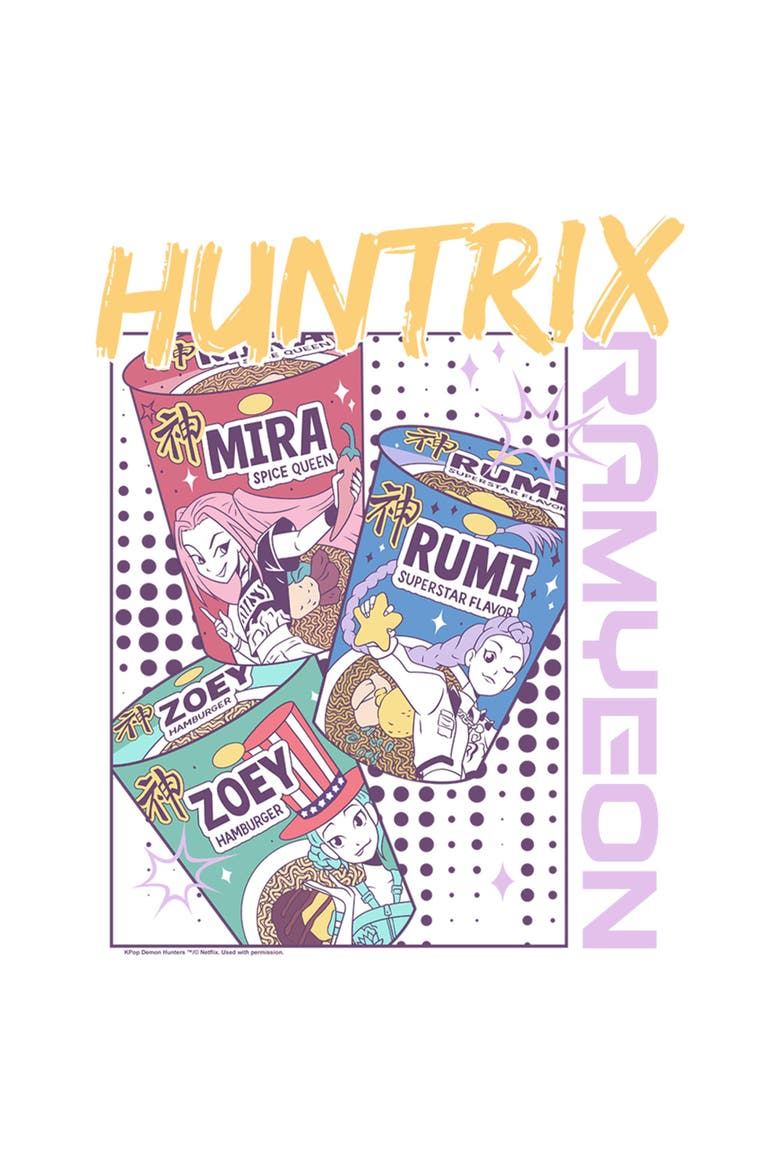 Juniors KPop Demon Hunters Huntrix Instant Ramyeon T Shirt, Alternate, color, White