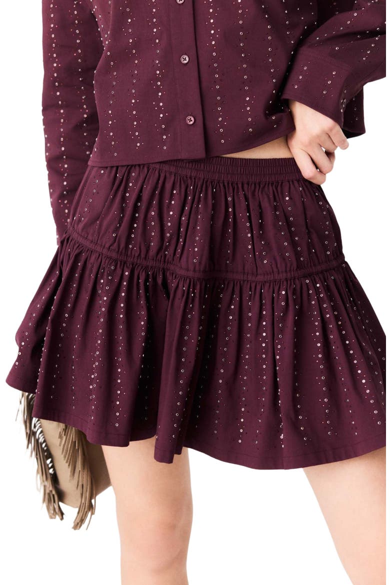 Short rhinestone cotton skirt, Alternate, color, Burgundy