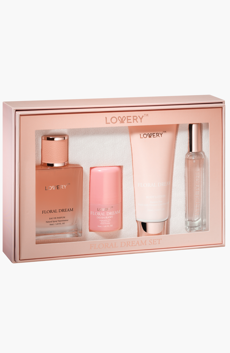 Lovery Floral Dream 5-Piece Gift Set with Eau de Parfum, Deodorant, Lotion & Cologne, Alternate, color, Light Pink / Gold