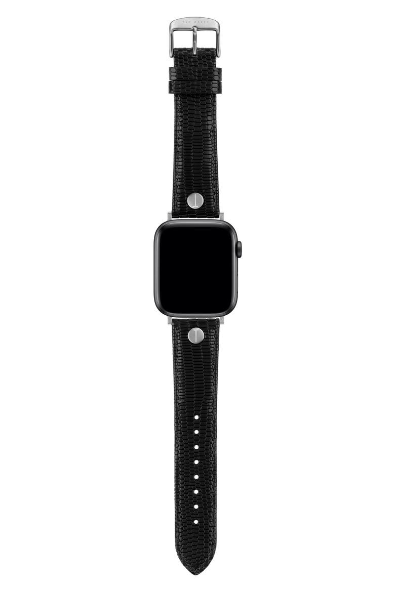 Lizard Embossed Leather 22mm Apple Watch® Watchband, Alternate, color, BLACK