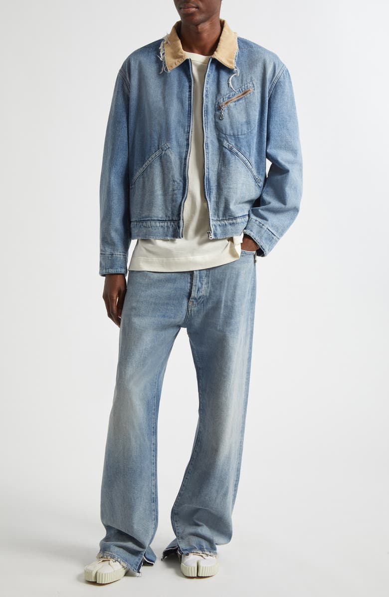 Maison Margiela Corduroy Collar Denim Sports Jacket, Alternate, color, Light Blue